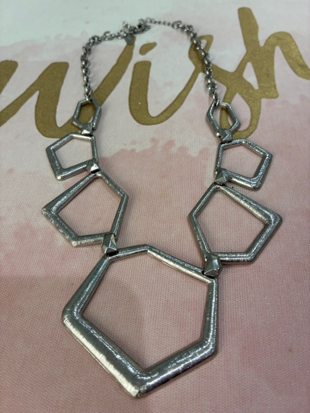 Geometric Textured Statement Silver Tone Necklace